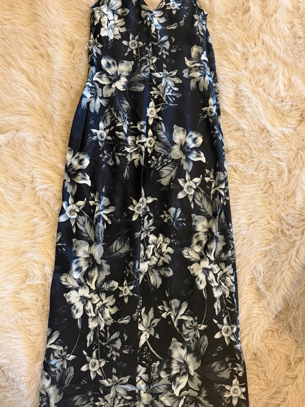 Express Blue Black Floral Slip Dress with White Blooms